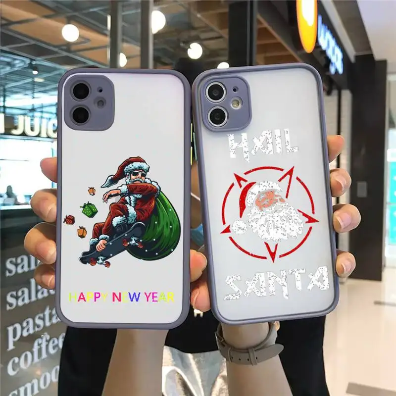 

Merry Christmas Custom Santa Gifts Phone Case For iPhone 12 11 Mini Pro XR XS Max 7 8 Plus X Matte transparent Gray Back Cover