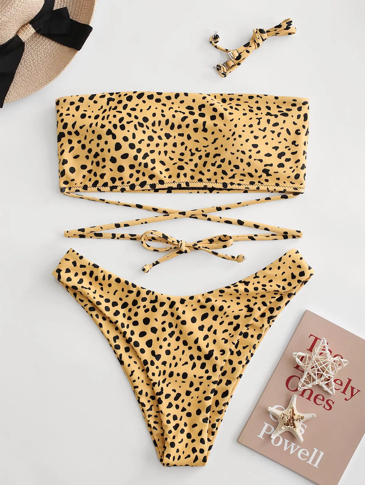 

ZAFUL Halter Leopard Snake Print Tie High Cut Bikini Swimwear