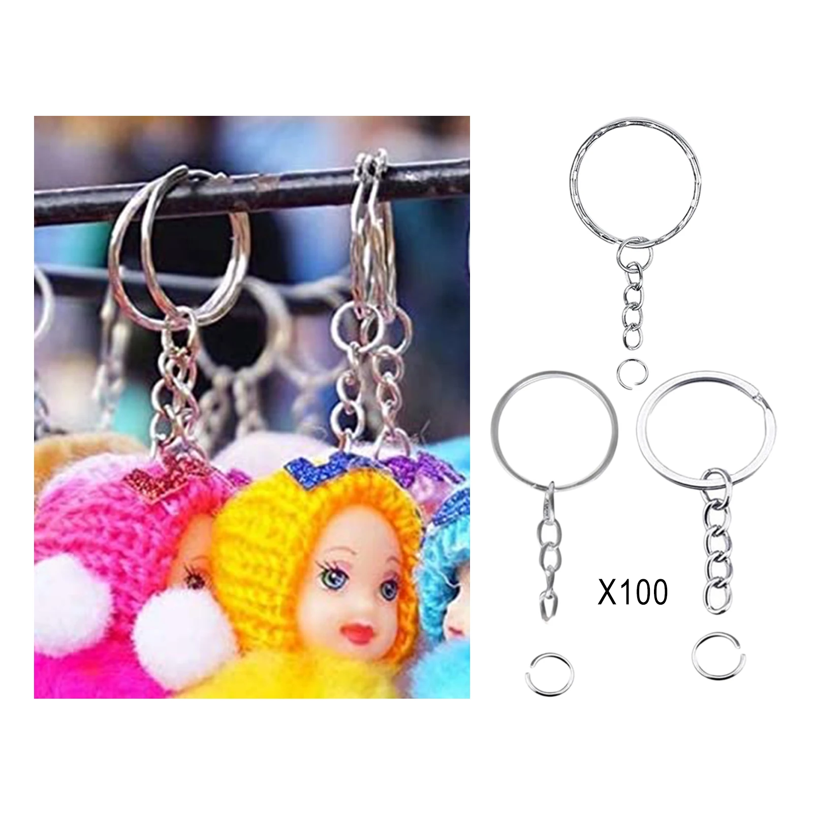 

100pcs Key Chains Rings DIY Open Split Jump Ring Silver Keyring Blanks
