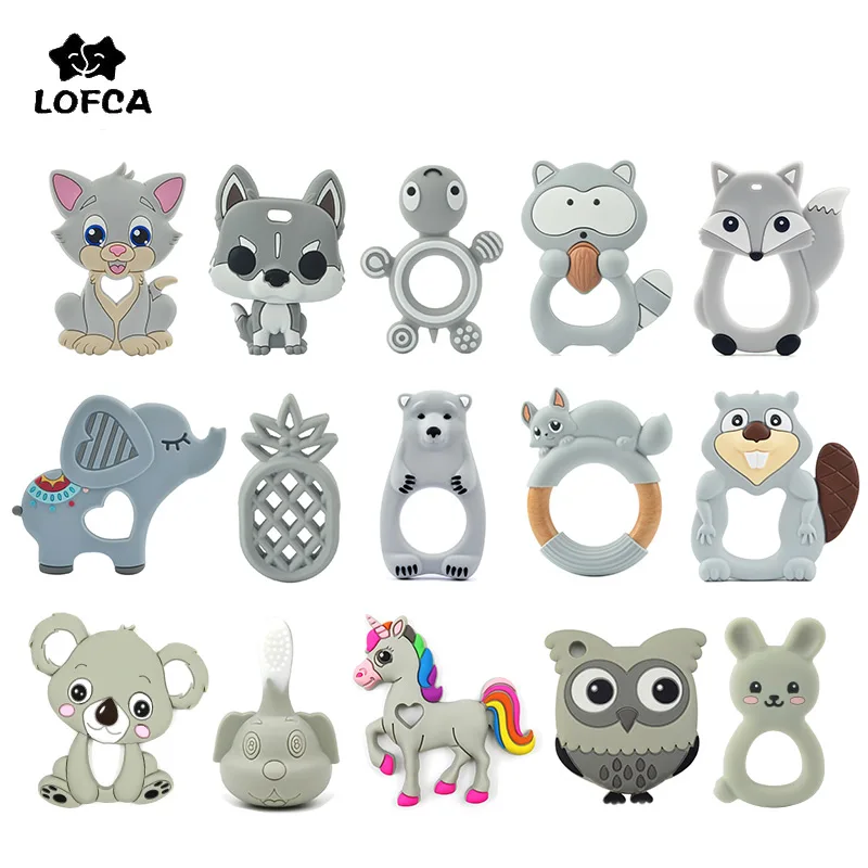 LOFCA 1 шт., детские игрушки-прорезыватели, соска, клипса, цепочка, пищевые силиконовые бусины, подарок для детского душа, мультяшное ожерелье с животными, аксессуары