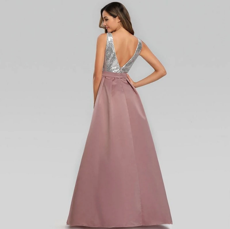 Женское вечернее вечерние в пол без рукавов с V образным вырезом и открытой
