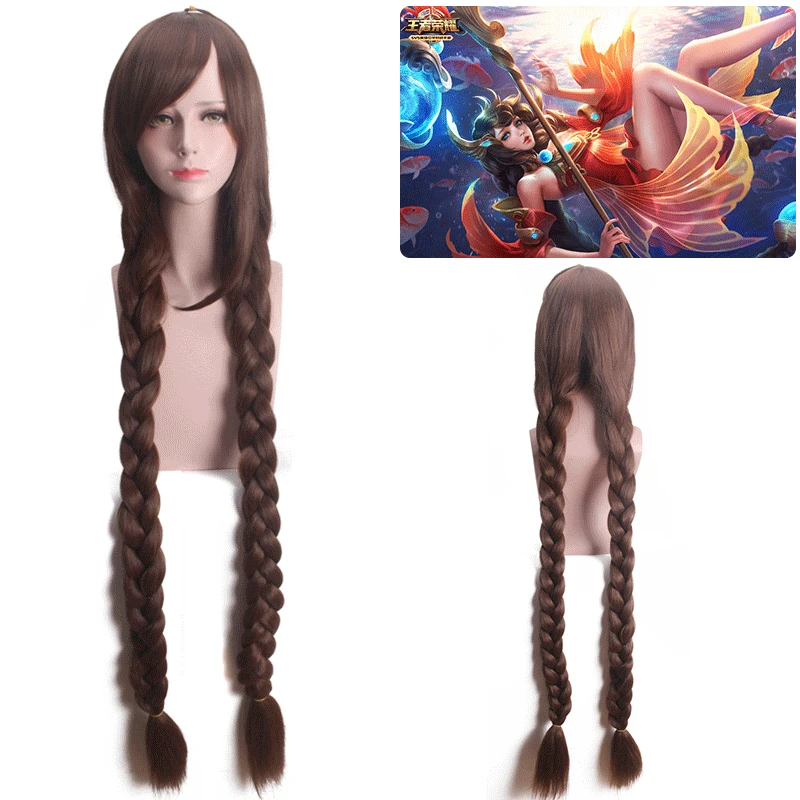 

Glory of Kings Game Da Qiao cosplay wig Canghai Yao Da Qiao dark brown double ponytail long hair lady Halloween cosplay wigs