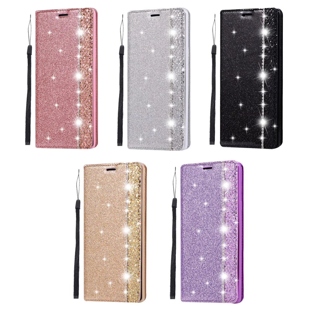 Чехол-бумажник из искусственной кожи для Samsung Galaxy S10E S7 Edge S8 S9 Note 8 9 блестящий