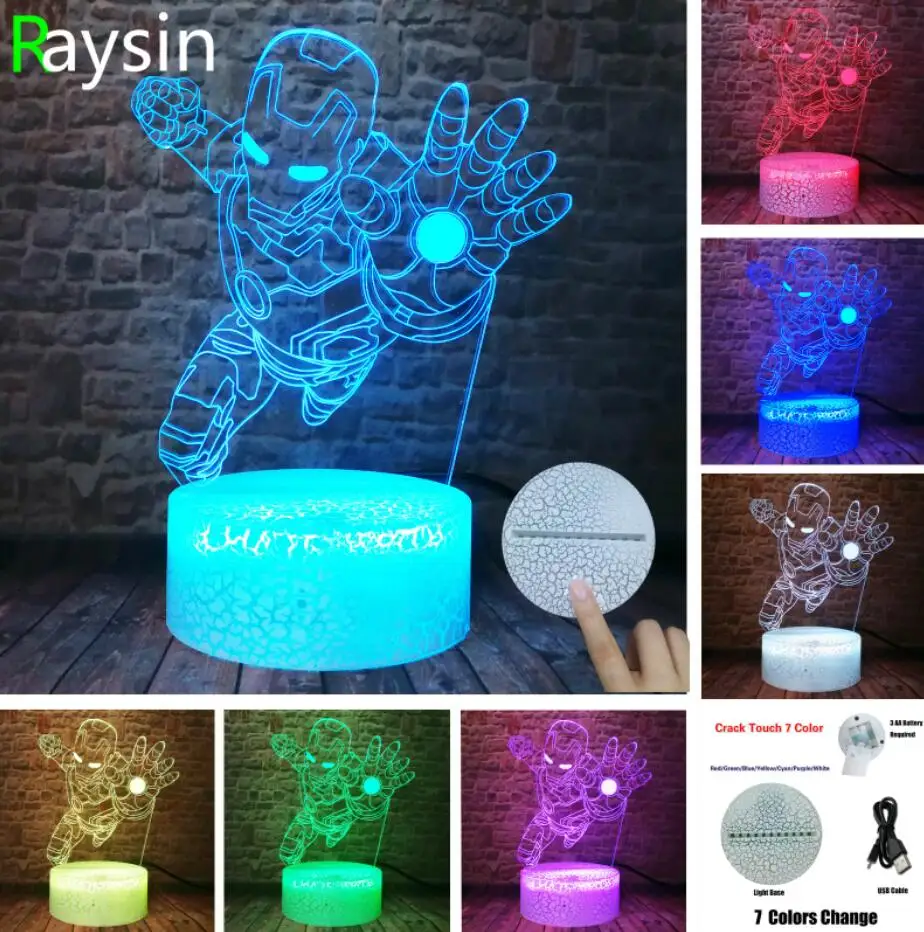 Touch 7 Color Новинка, фигурка супергероя из фильма, маска Железного человека, 7 двойных смешанных цветов, светодиодный 3D ночник для детей, прикроватные игрушки, подарки - Испускаемый цвет: Touch 7 Color