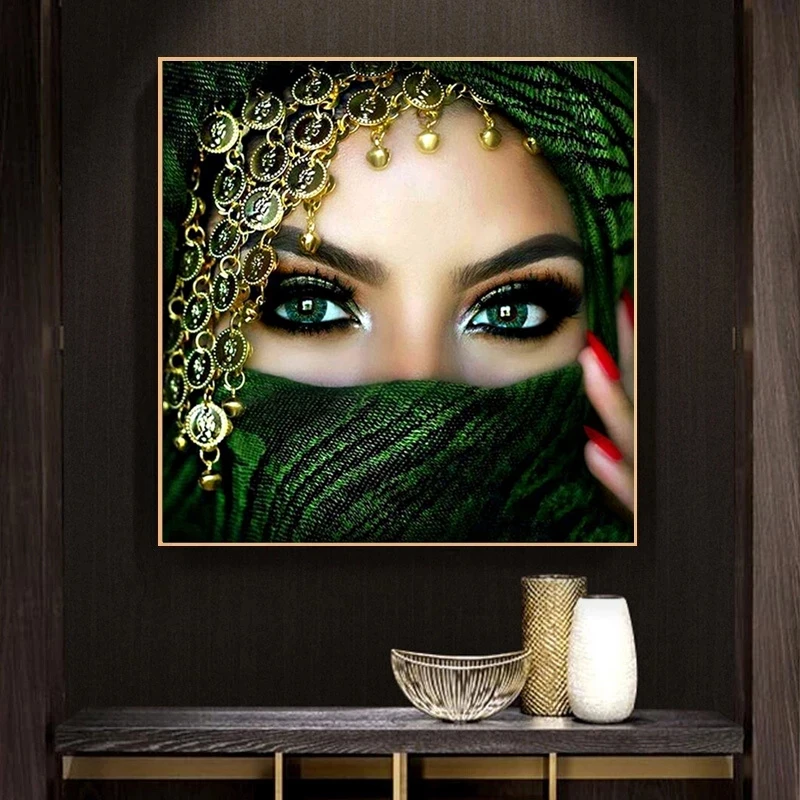 

Pretty Arab Woman Wearing Hijab Canvas Painting Wall Art Big Eyes Muslim Girl Poster Prints For Living Room Modern Home Decor