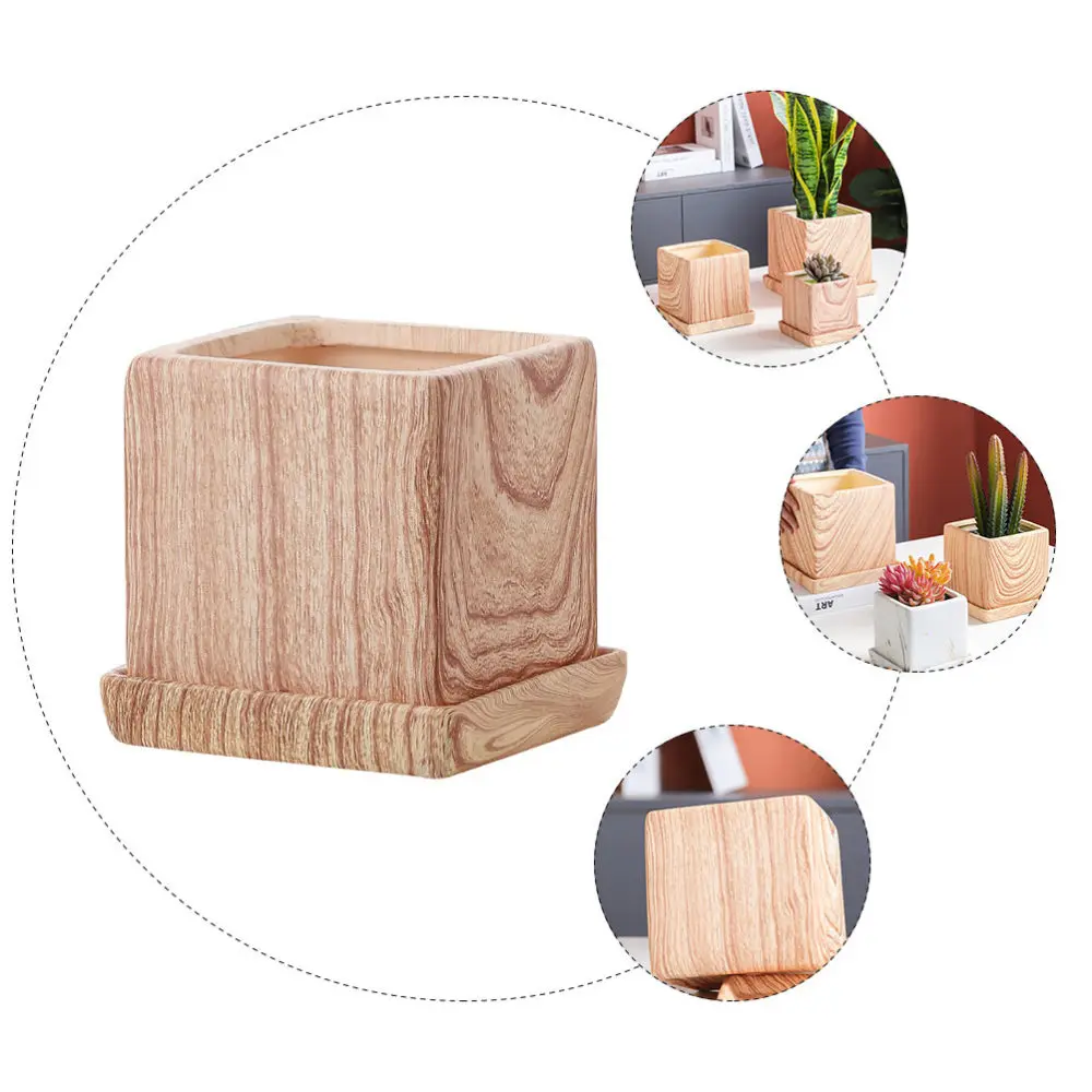 

1pc Wood Texture Succulent Plant Flowerpot Ceramic Pot Planter Bonsai Pot