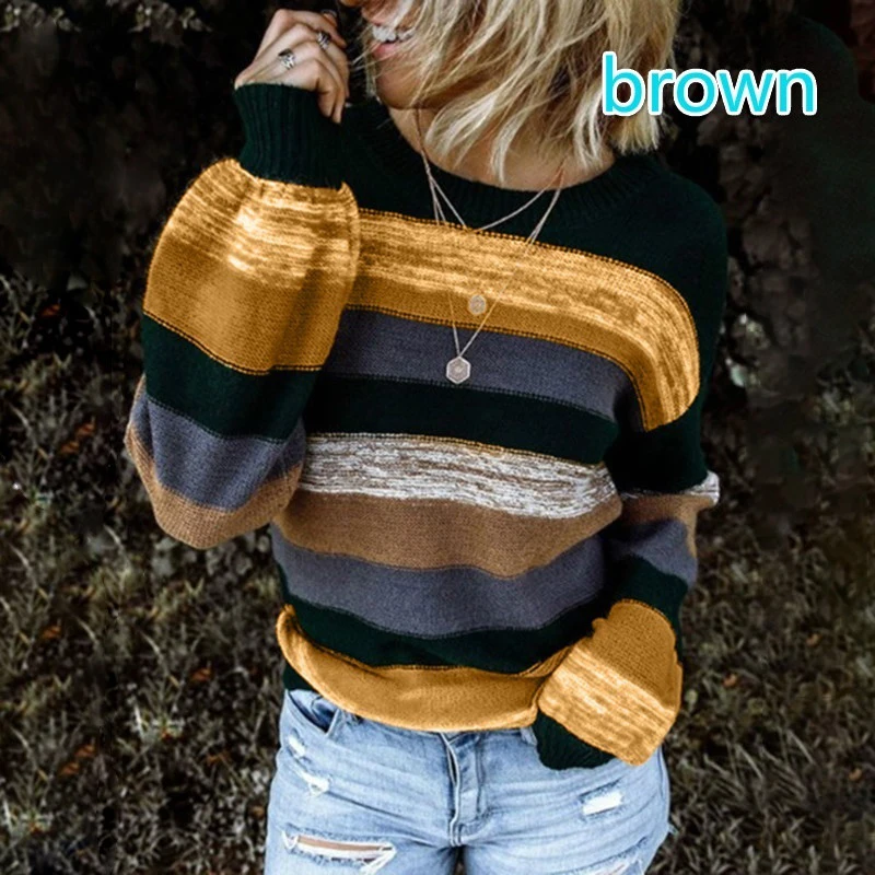 

Casual Striped Plus Size 2020 Autumn Winter Sweaters Women Vintage Loose Oversized Knitted Pullovers Ladies O Neck Jumpers