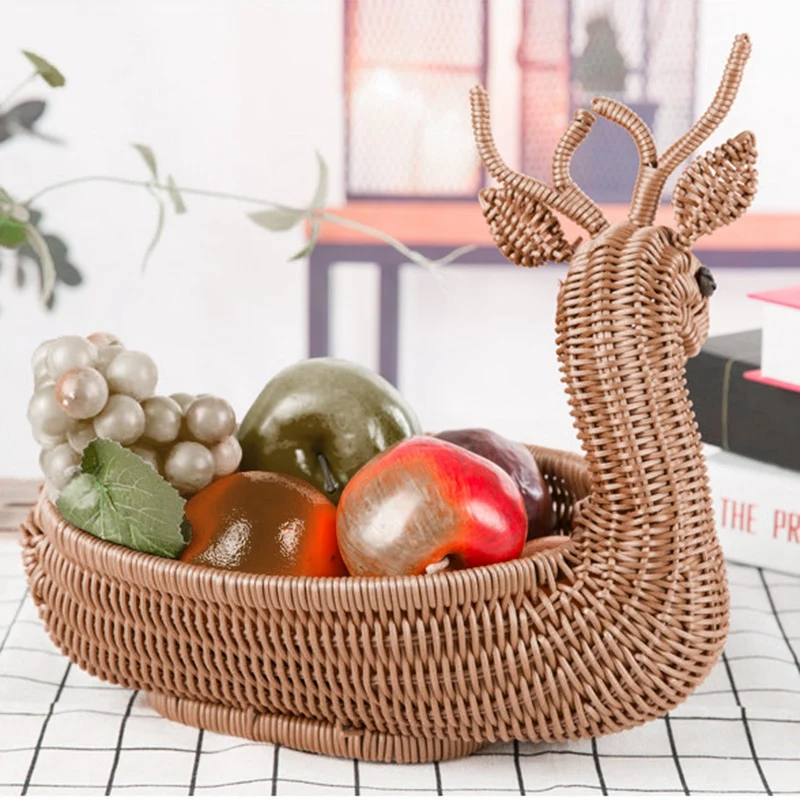 HOT-Rattan Woven Fruit Basket Imitation Deer Bread Bowls Tray Vegetable Snack Novelty Animal Shaped Ancient | Дом и сад