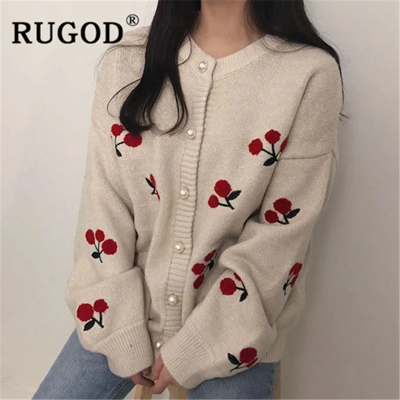 RUGOD элегантный вязаный кардиган с жемчугом и бисером женский модный однобортный