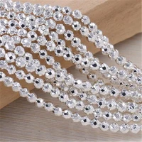 aa faceted silver plated hematite iron ore natural stone beads round loose beads for jewelry making 2mm 3mm diy bracelet