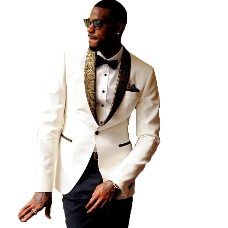 Белый мужской костюм для свадьбы смокинг жениха праздничный пиджак + штаны