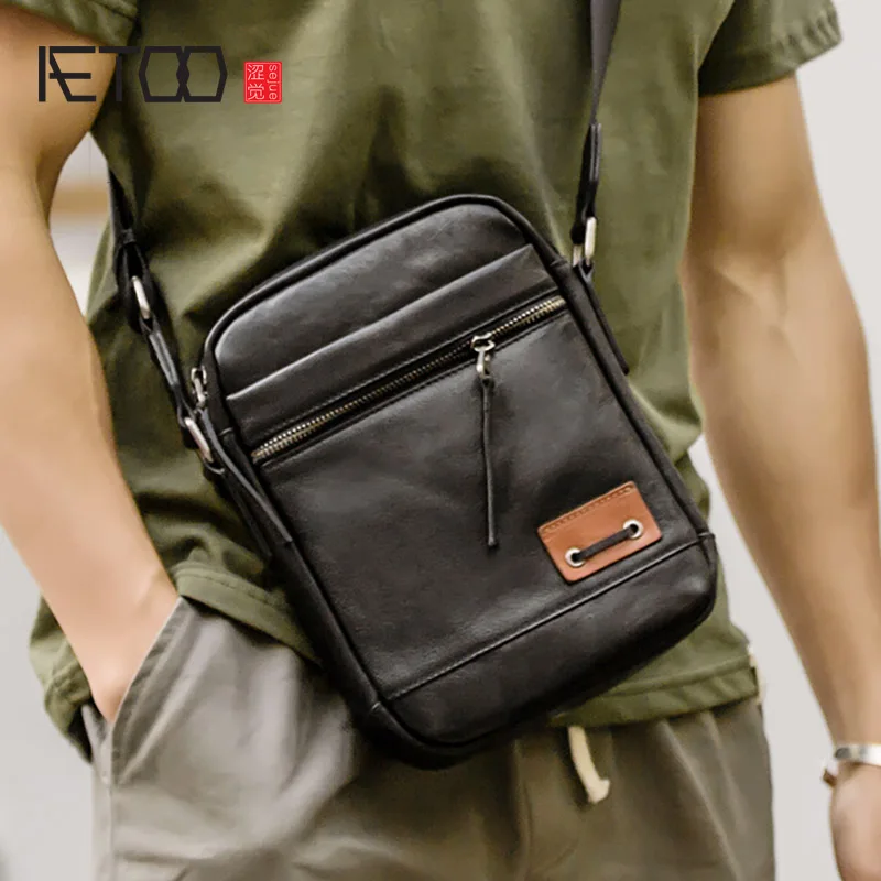 

Сумка AETOO мужская кожаная на одно плечо, повседневная сумка из воловьей кожи