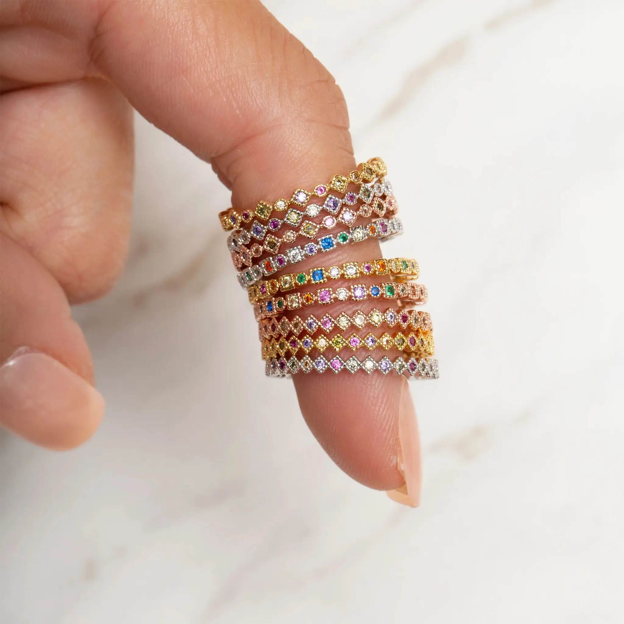 2020 hot fashion gold color simple cz band ring Midi Minimal paved mix colord delicate Top quality cute elegant girls jewelry | Украшения и