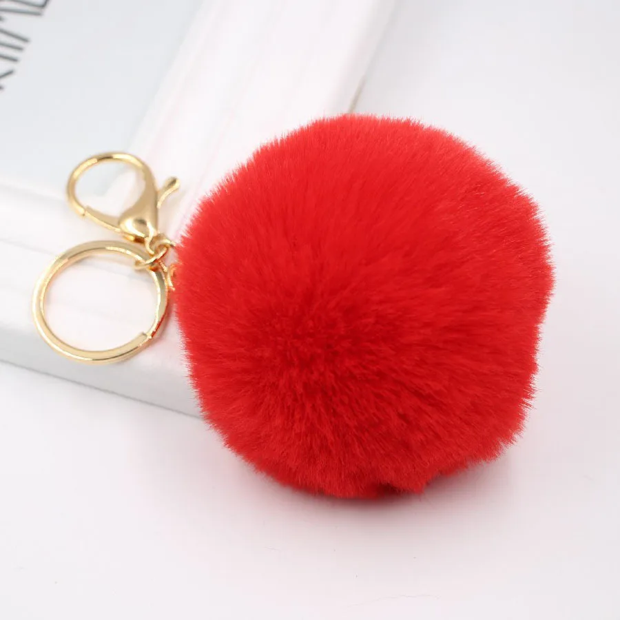 

8CM Pom Pom Keychains Faux Rabbit Fur Keychain Red Toys Soft Fluffy Ball Car Key Chains Trinkets Key Chain For Handbags