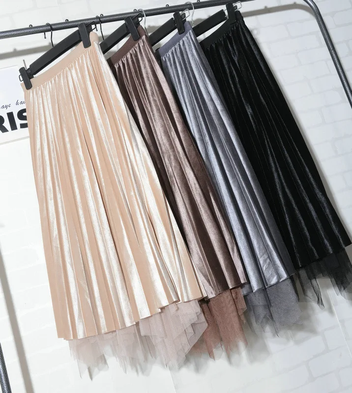 Новые осенние вельветовые длинные женские плиссированные юбки с завышенной
