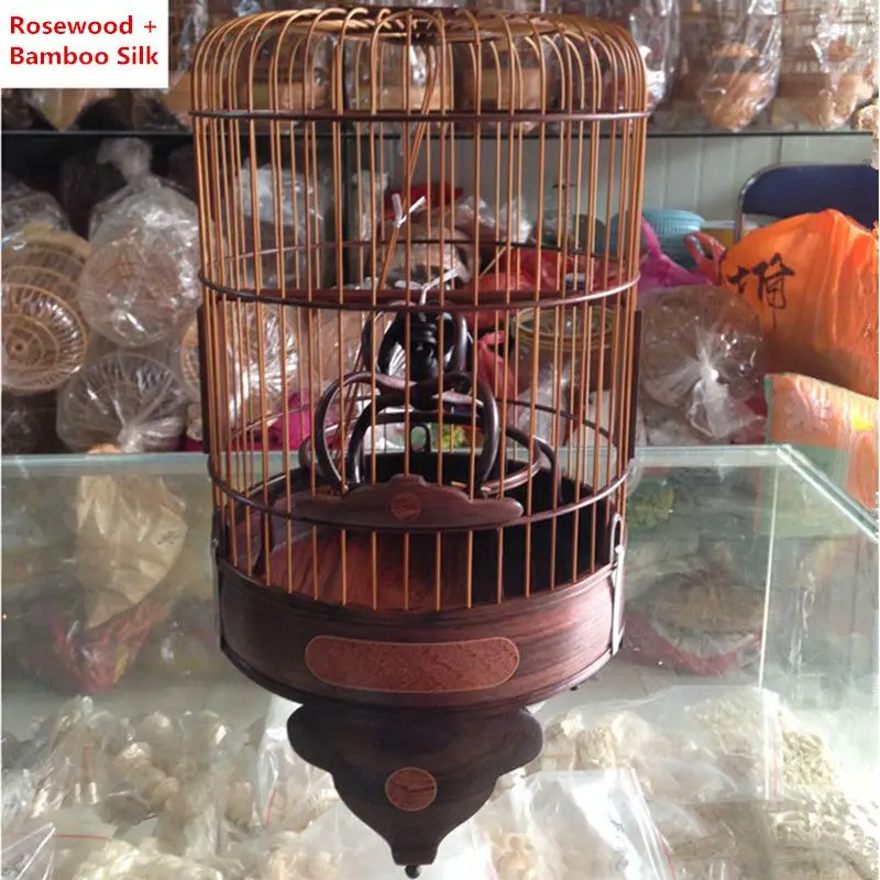 Клетка из красного дерева с инкрустацией старого бамбука и шелка принца