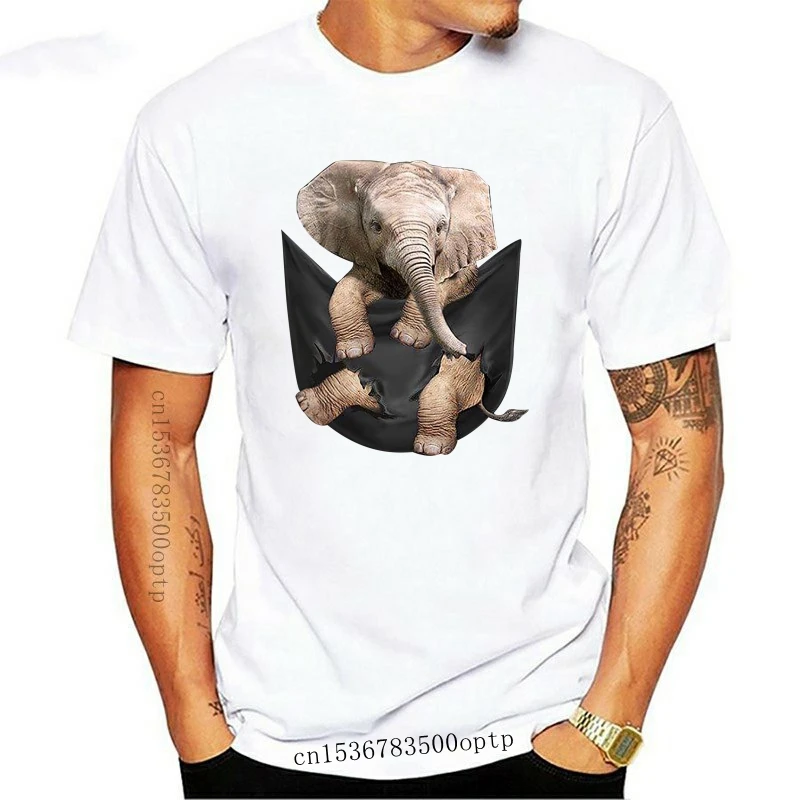

Новая милая детская футболка с внутренним карманом в виде слона, черная Хлопковая мужская и женская футболка унисекс от поставщика стандар...
