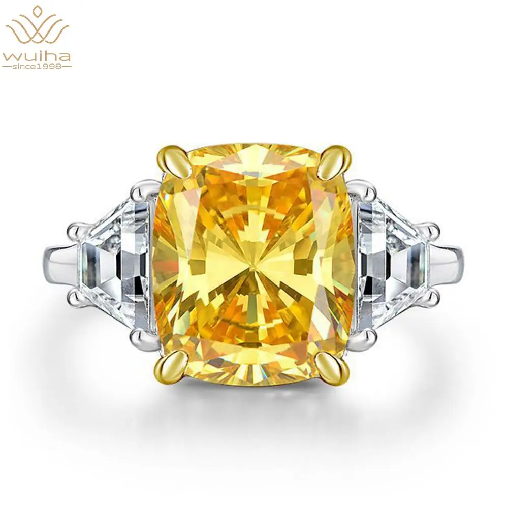 

WUIHA Vintage 100% 925 Sterling Silver Cushion Cut Citrine Created Moissanite Gemstone Wedding Engagement Rings New Fine Jewelry