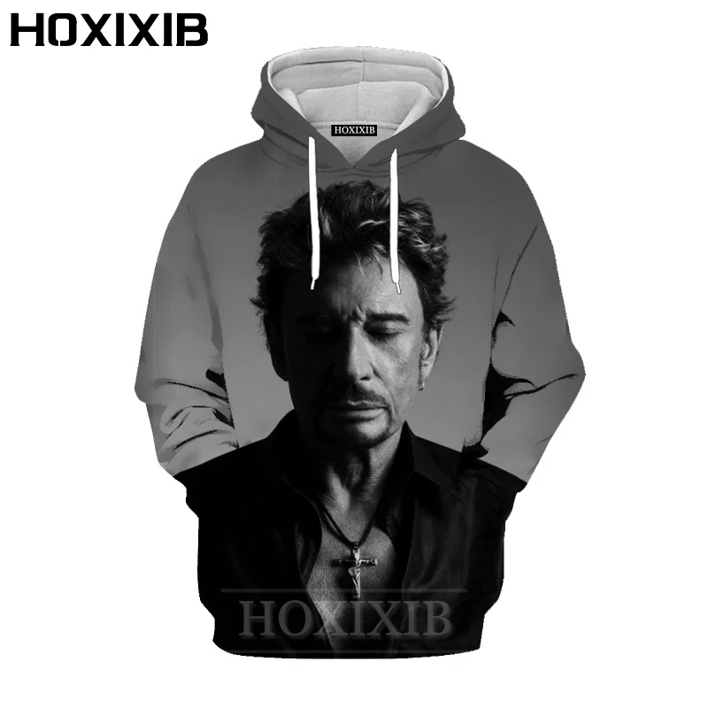 

HOXIXIB Johnny Hallyday Hoodies 3D Print Rock Singer Pullover Men Hoody Hip Hop Long Sleeve Women Hooded French Elvis Streetwear