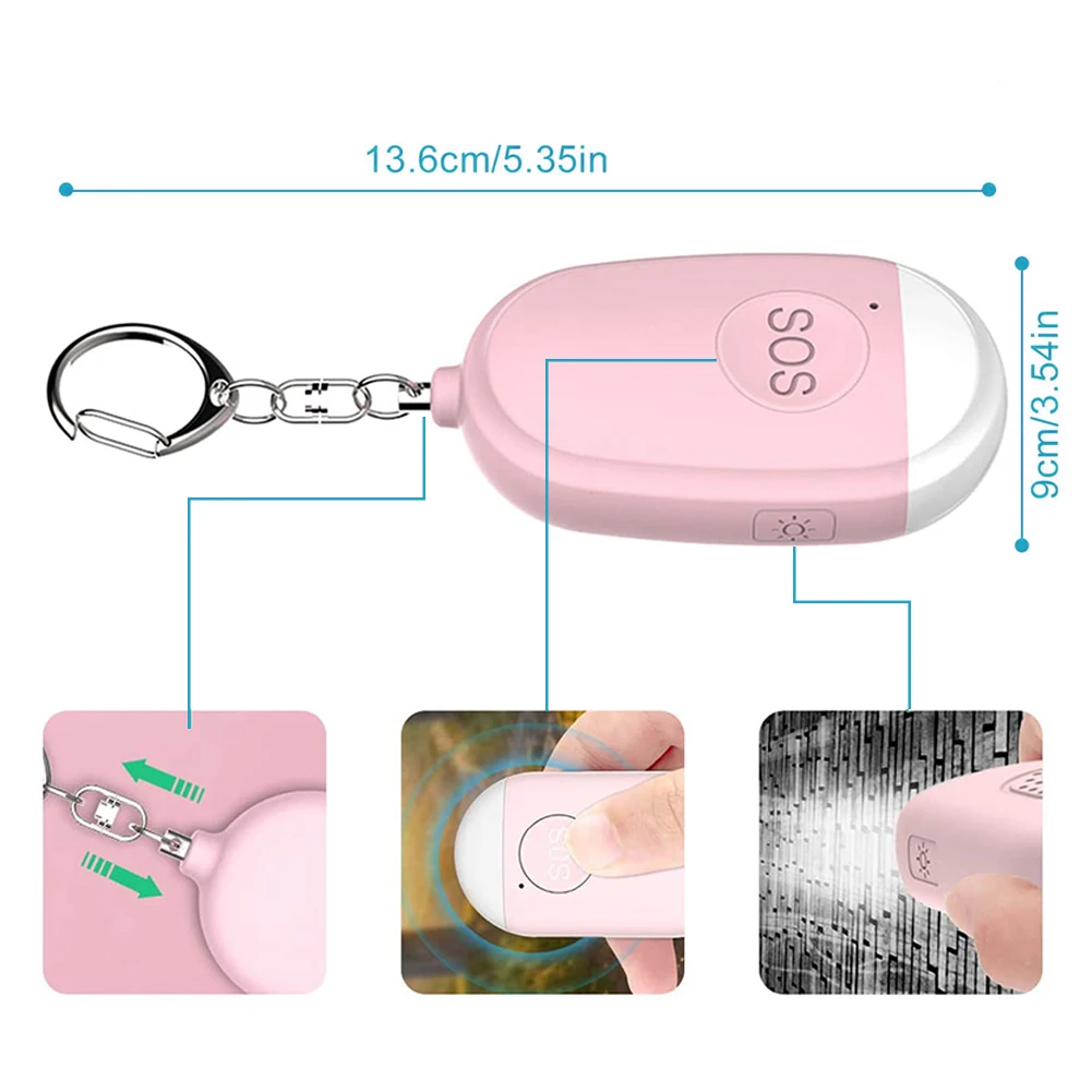

Personal Handy Alarm Safety Device Keychain USB Rechargeable Emergency Attack Anti-Rape Self-Defense Safety Alarm 130dB For Lady