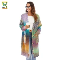 cgyy womens lightweight rainbow color striped loose causal long sleeve open front breathable cardigans sweater with pockets