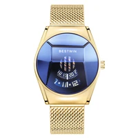 bestwin fashion gold locomotive mens clock creative waterproof quartz watches luxury brand wristwatches male relogio masculino