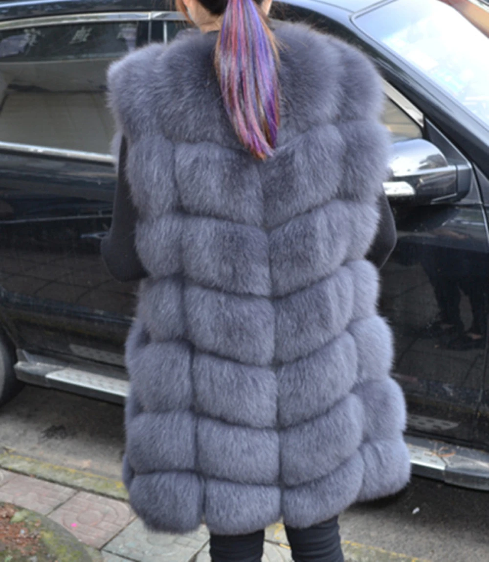 Женский зимний меховой жилет клетчатый теплый из натурального Лисьего меха