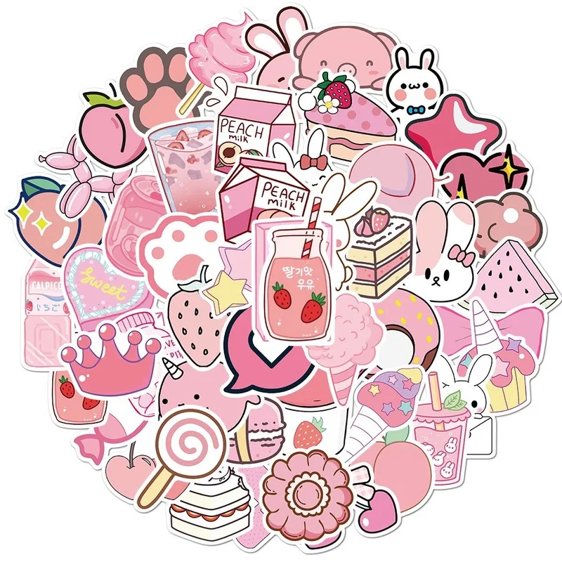 

10/50pcs New Vsco Girl Stickers Cartoon Waterproof Skateboard Scrapbook Suitcase Pink Sticker Pack Animal Laptop Kids Decal Toys