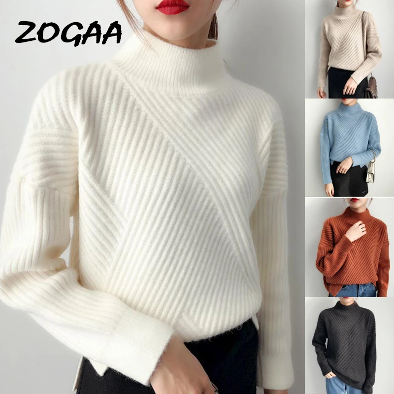 

ZOGAA Sweaters Women Christmas Casual Fashion Turtleneck Autumn Winter New Knit Pullovers All-match Solid Hot Sale Chic Elegant