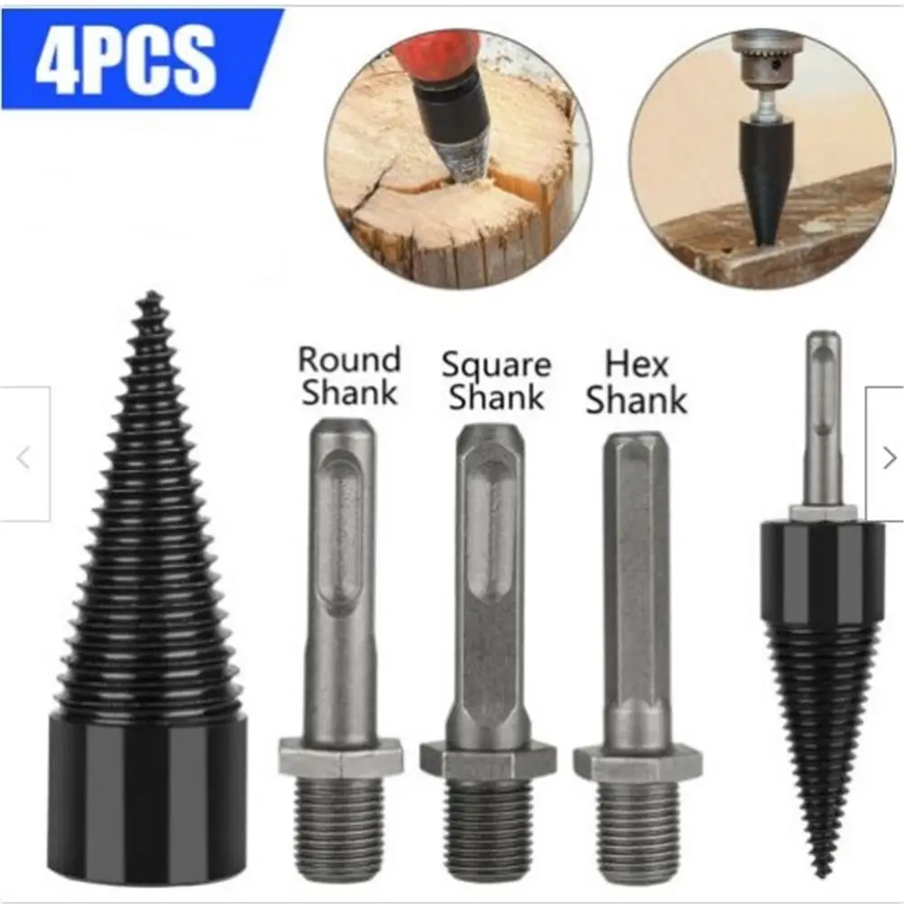 

4pcs 4x High Speed Twist Wood Drill Bit Wood Splitter Screw Split Cone Drive Square Handle Round Handle Hexagon Handle