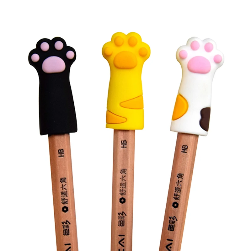 

3pcs/lot Cat'S Paw Pen Cover Silicone Cap Neutral Pencil Cover School Students Supplies Soft Rubber Cute School Korea Cartoon