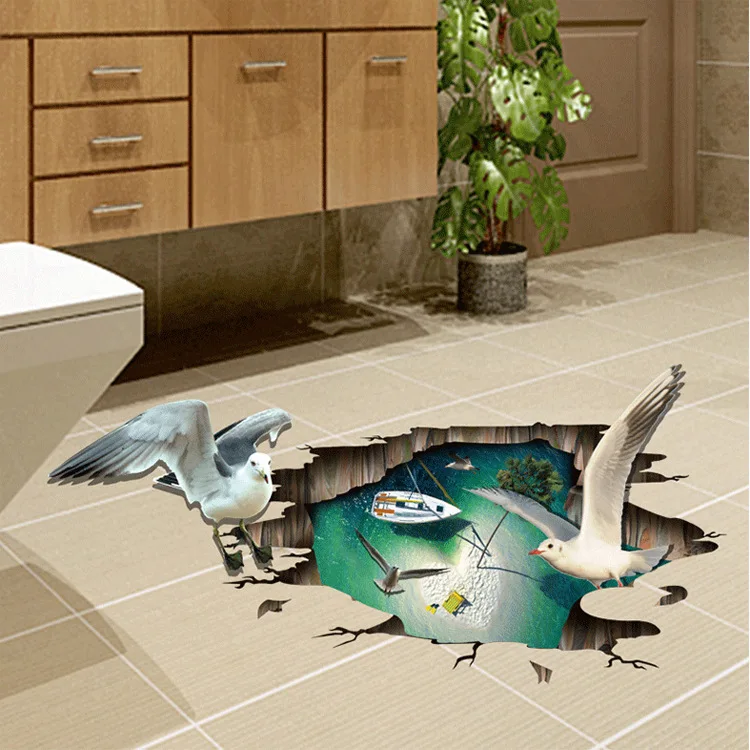 

Removable 3D wall sticker bedroom bathroom creative self-adhesive painting seagull PVC waterproof decoration sticker