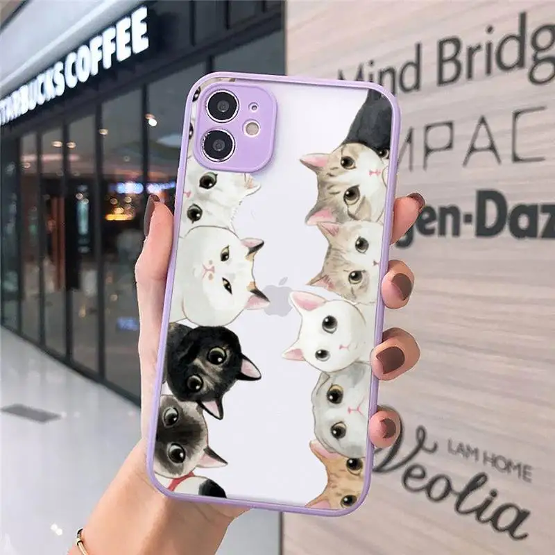 

cat cute lovely funny Phone Cases matte transparent For purple iPhone 7 8 x xs xr 11 12 pro plus max mini Clear Funda