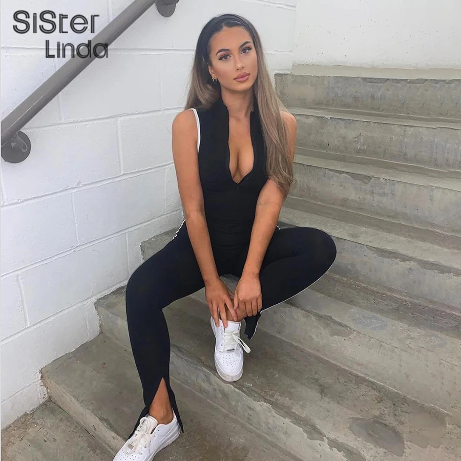 Женский спортивный костюм Sisterlinda Длинный Облегающий комбинезон в полоску на