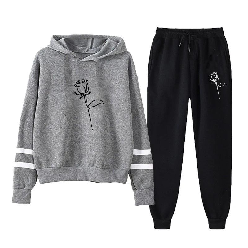 Женский комплект из 2 предметов флисовые спортивные костюмы толстовки с принтом