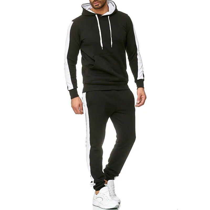 

2021 Autumn And Winter New Two-Piece Hot Sale Men's Casual Sports Suit Color Matching Stitching Slim Suit Male S-3XL
