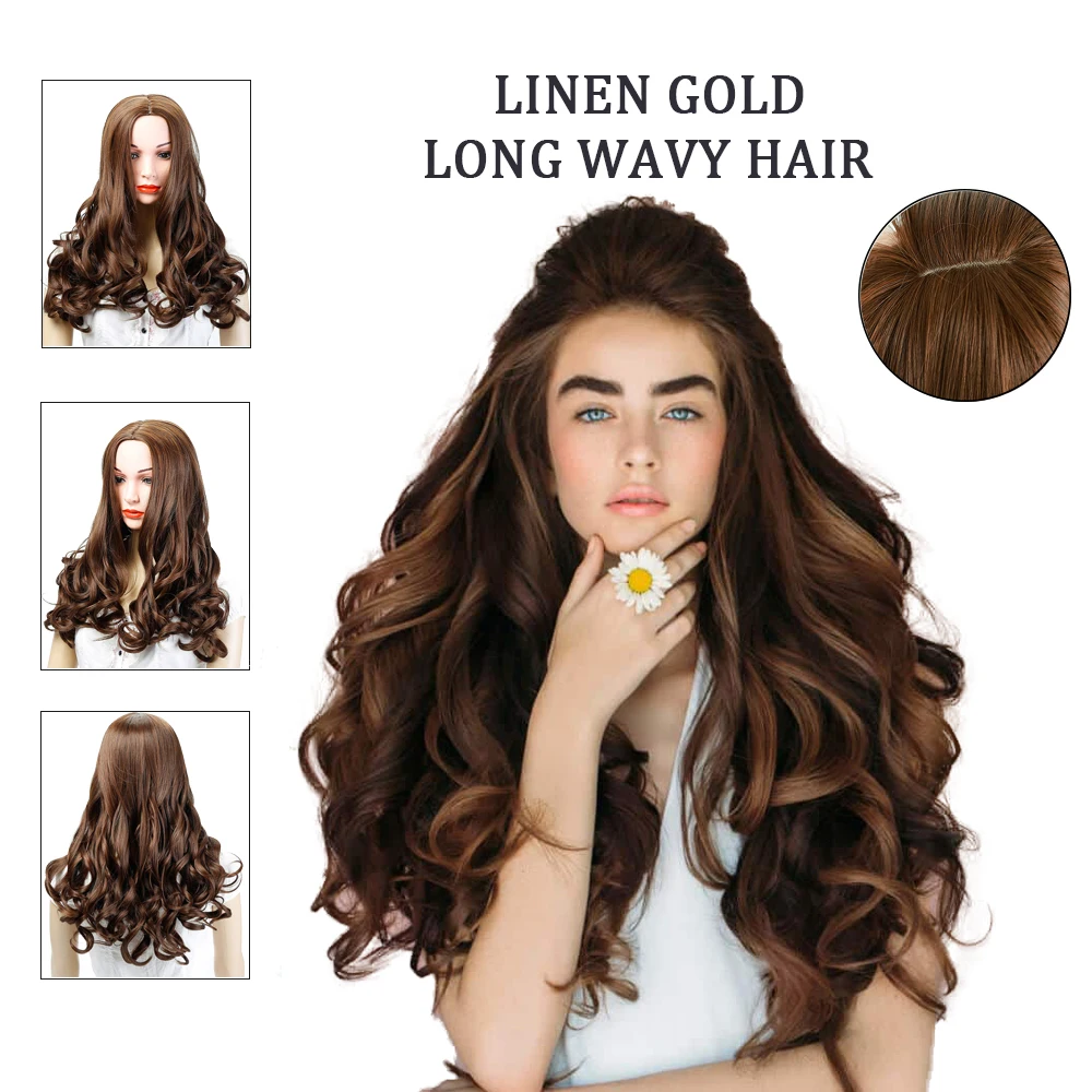 WEILAI Middle separation Wig Europe and the United States golden black big wave wigs set long curly hair |