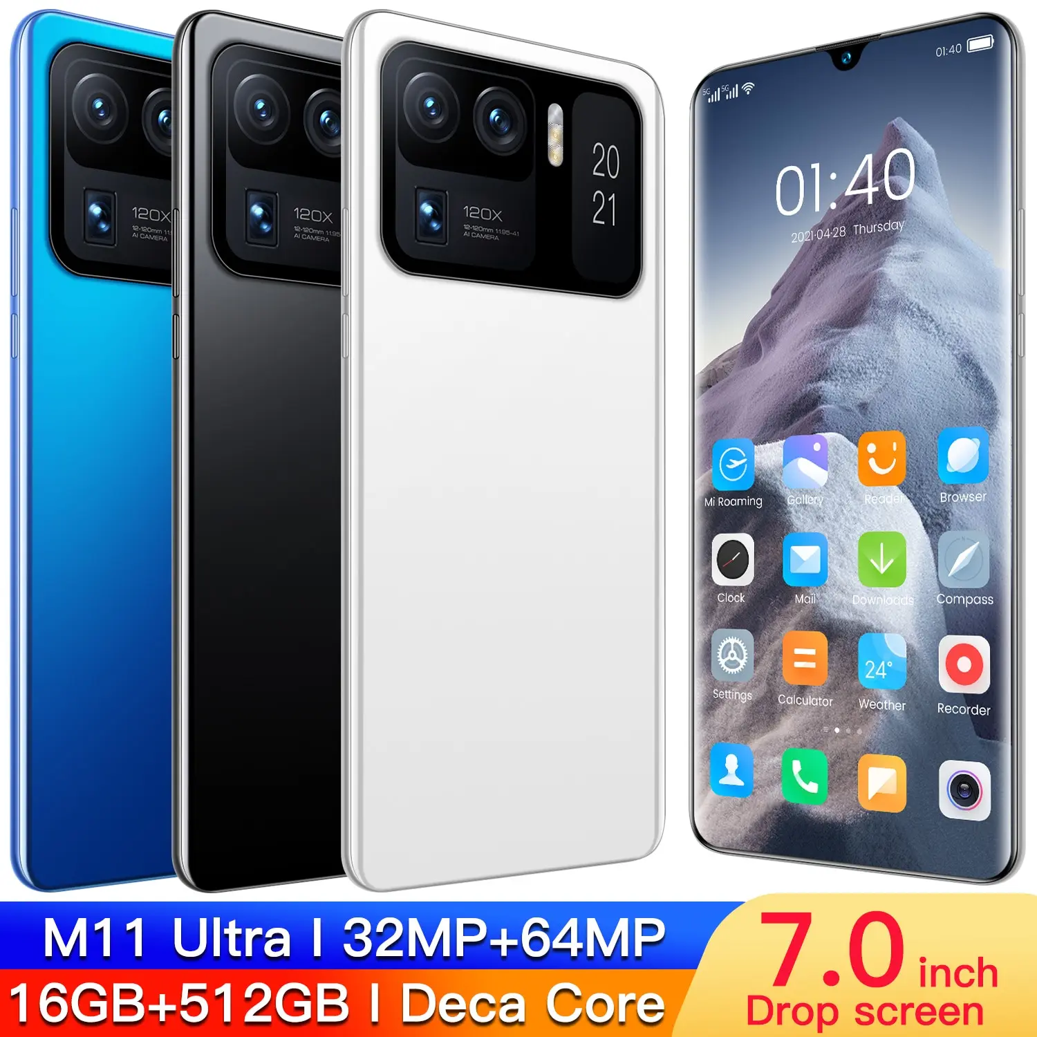 

M11 Ultra Mobile Phone 7.0 Inch 1440*3200 7200mah Face Id Andriod 11 Mt6893 Deca Core 16gb+512gb 32mp+64mp Smartphones