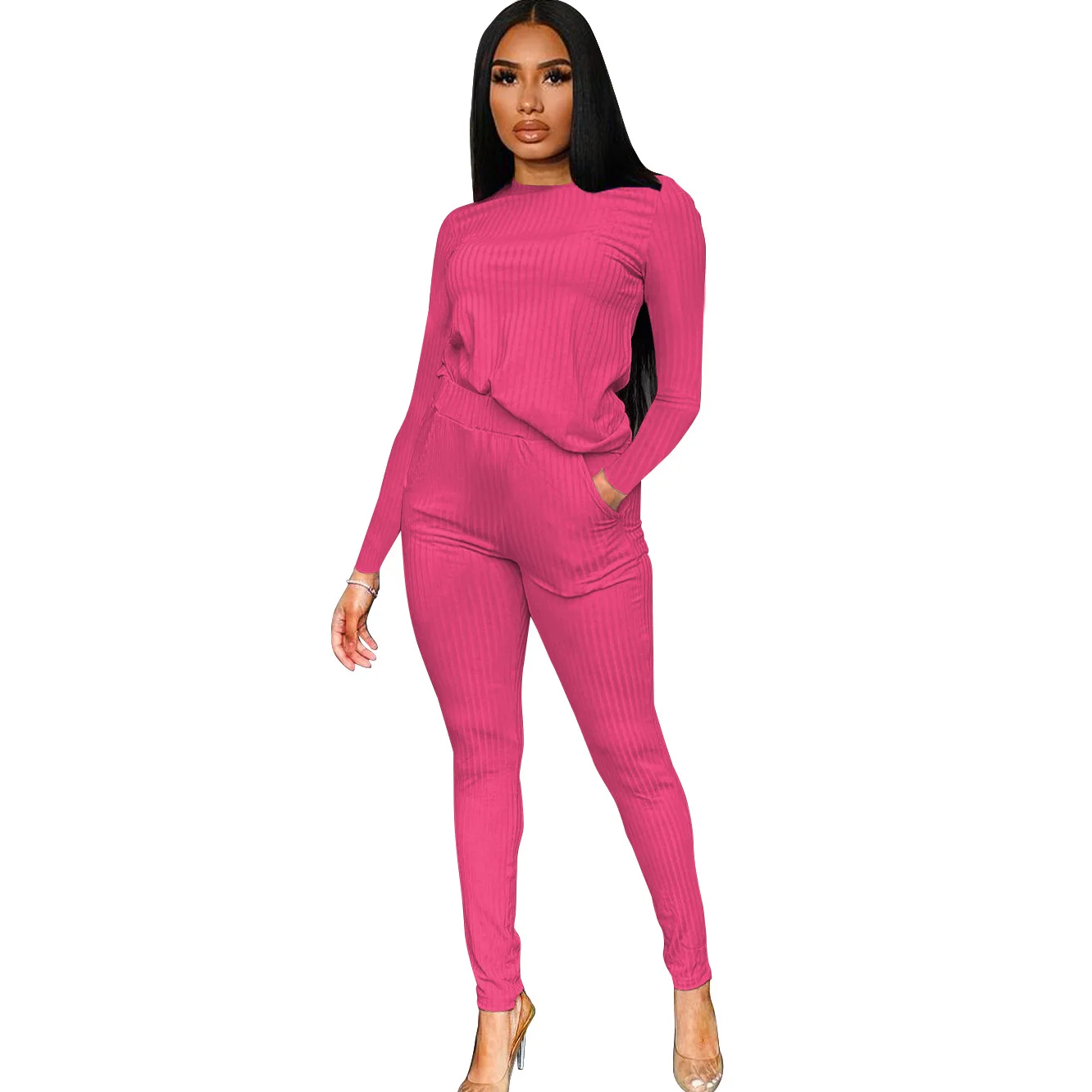 

2021 NEW Women Solid Knitt Sweater Sets Casual O Neck And Pencil Pants Suit Autumn Winter Long Sleeve Loose Outfits