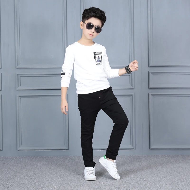 

Polyester Spring & Autumn Boys' Trousers New 2021 Korean Version Fashion Slim Overalls Elastic Waist Casual Children's Pants