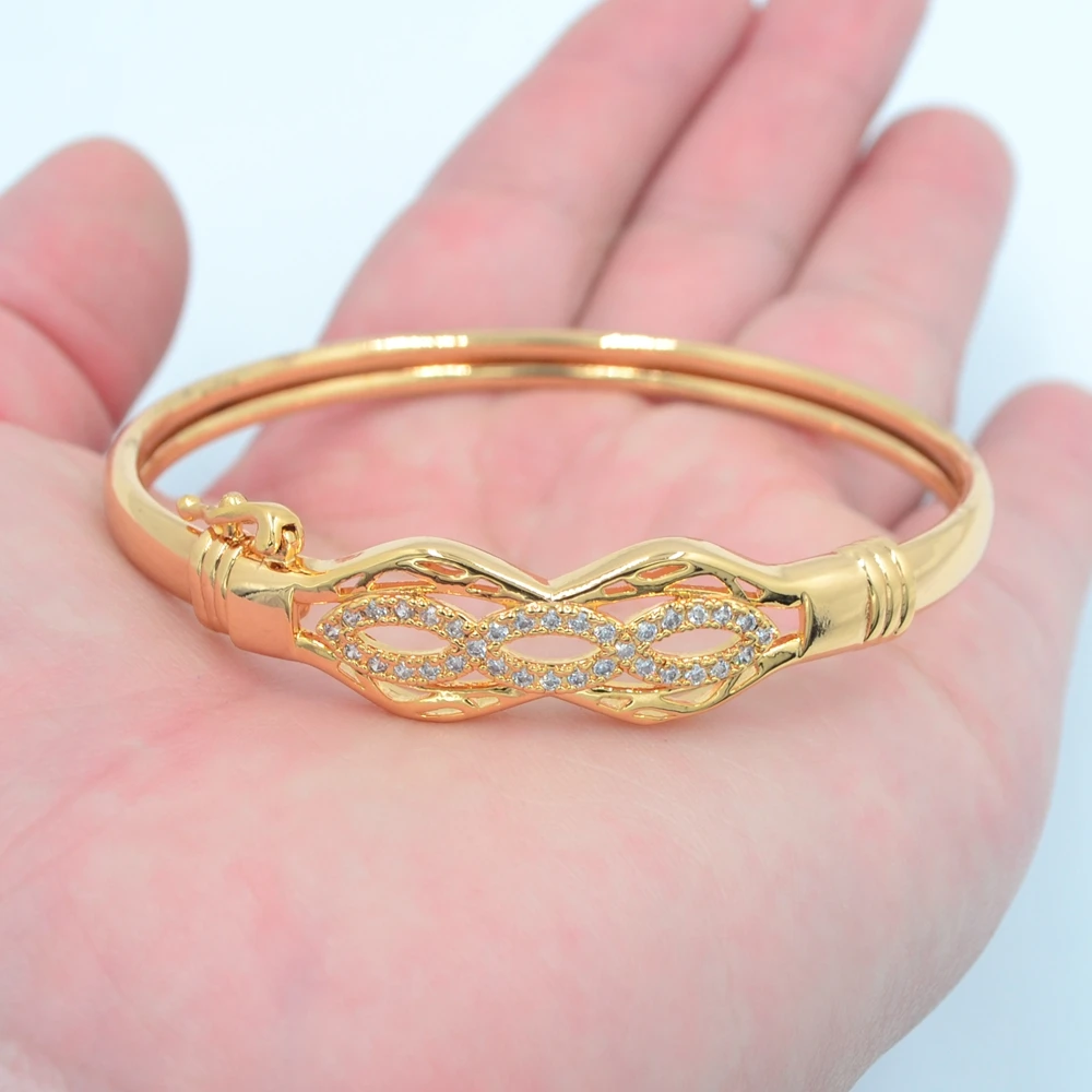 

Gold Color Clear CZ Stylish Women Charm Bangle Jewelry