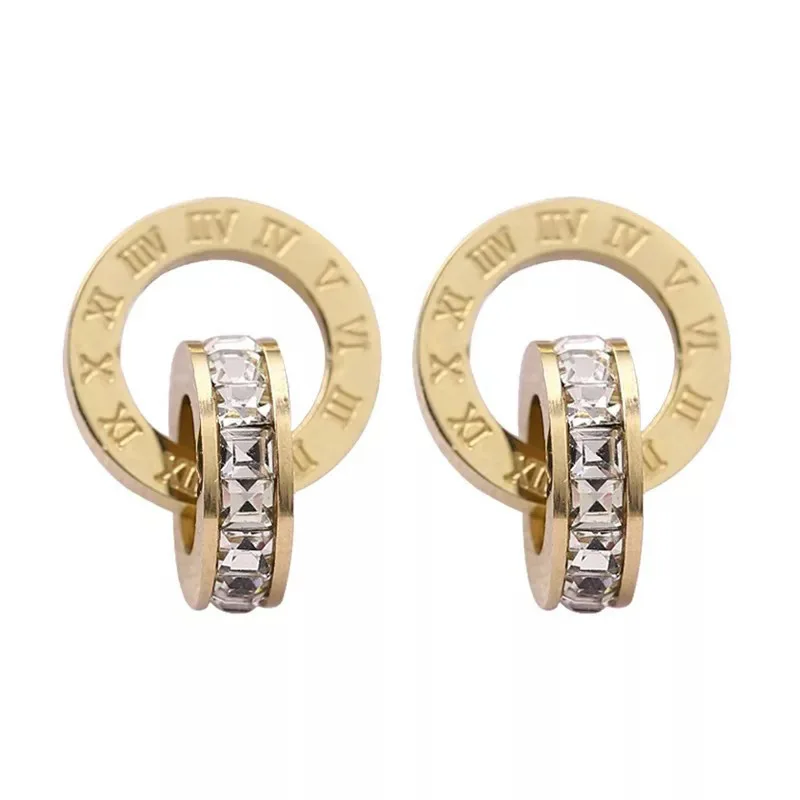 

TOSAKO Stainless Steel Stud Earring Roman Numerals Zircon Round 2021 Trend Jewelry