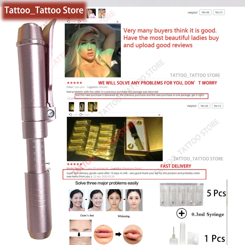 

2021 new High Pressure Hyaluronic Acid Pen Anti Wrinkle Lifting Lip hyaluron gun injection atomizer no needle With 0.3ml Syringe