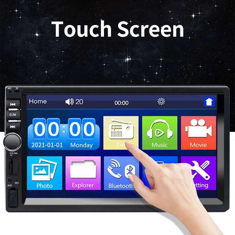 Hippcron Автомагнитола MP5 2 Din Bluetooth HD 7 "сенсорный экран стерео 12 В FM ISO Power Aux вход SD USB