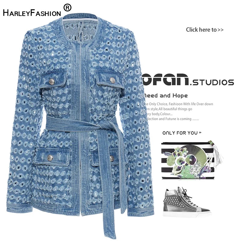 HarleyFashion/роскошная дизайнерская повседневная женская джинсовая куртка со