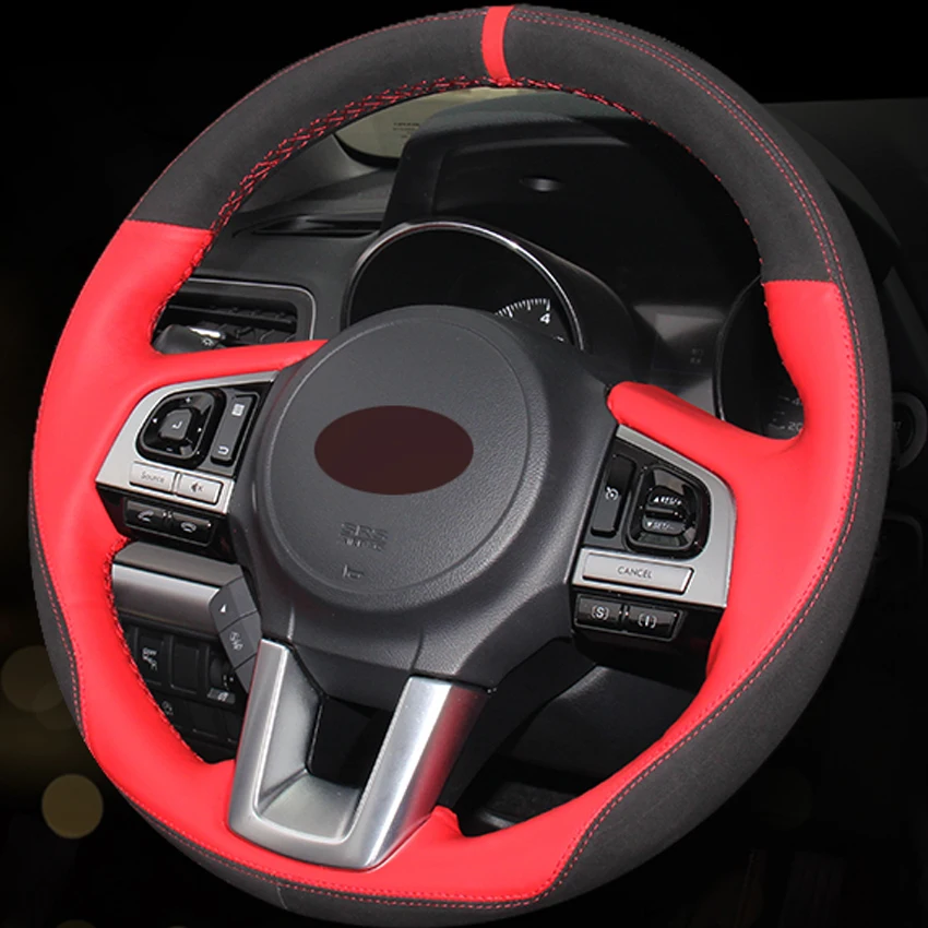 Черная замша красный кожаный DIY чехол рулевого колеса автомобиля для Subaru Legacy 2016