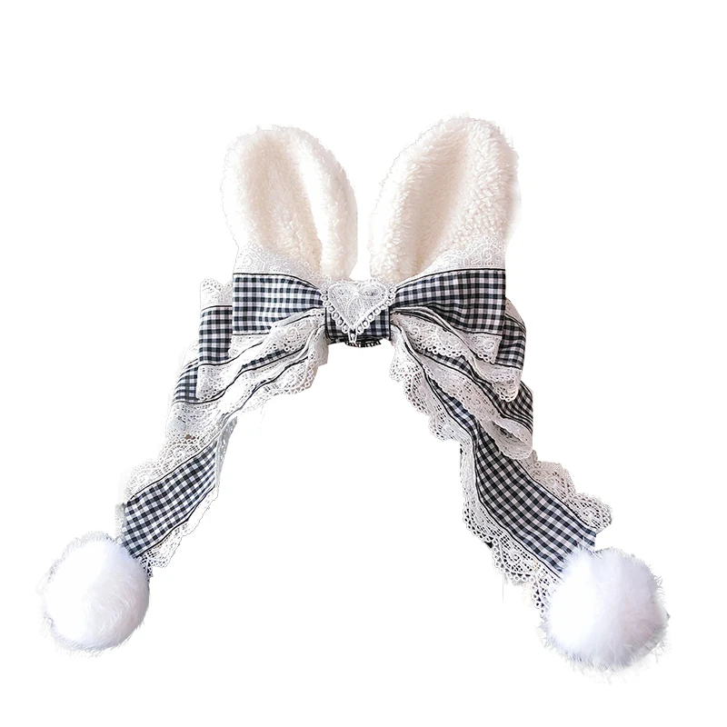 

Alice Sisters Derived Original Handmade Gadget Black and White Plaid Hair Band Rabbit Ears KC Headwear