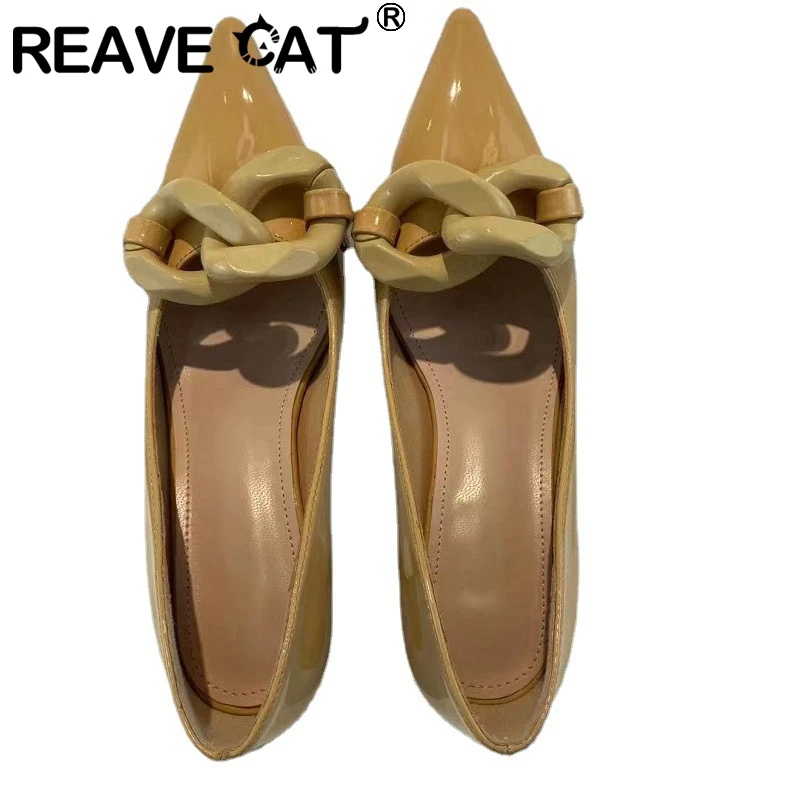 

REAVE CAT Woman's Pumps Pointed Toe Thin Heels Slip-on Shallow Knot Plus Size 35-42 Solid Pink Black Apricot Sexy Spring S2949