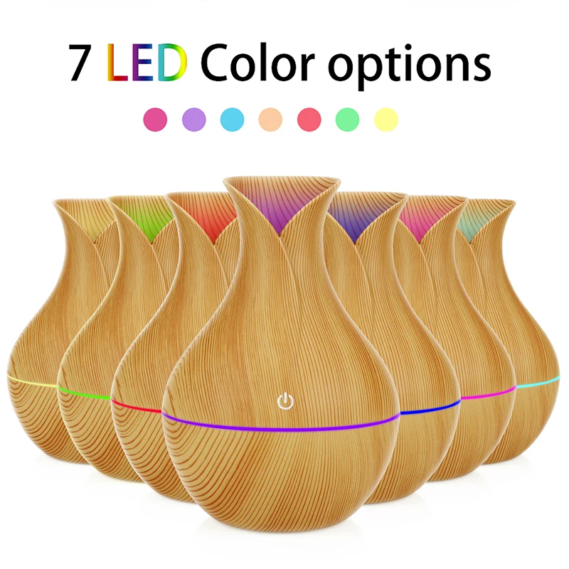 

130ML USB Aroma Diffuser Mini Wood Grain Air Humidifier Ultrasonic Atomizer Aromatherapy Essential Oil Diffuser 7 Color Led Ligh