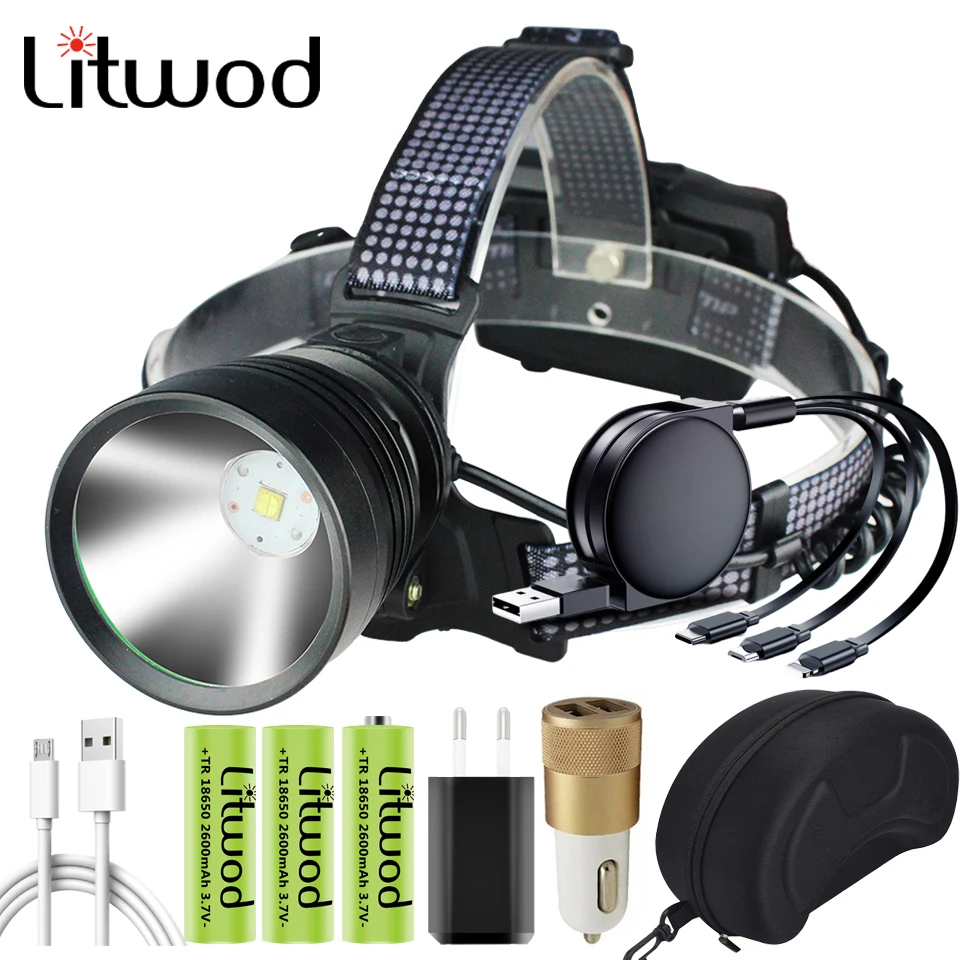 

Litwod Xhp90.2 7 Core Led Headlamp Built-in Cooling Fan Head Lamp Flashlight Torch Power Bank 7800mah 3* 18650 Battery Headlight